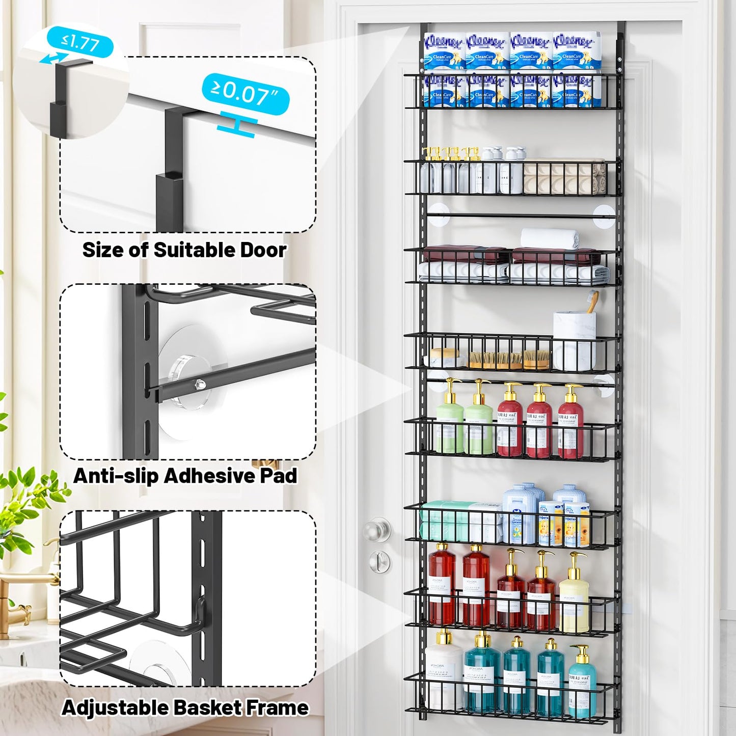 ElegantArray 8-Tier Pantry Door Oragnizer, Over The Door Pantry Organizer Rack and Storage, Hanging Spice Rack Shelves Door, Home Office Laundry Room Bathroom & Kitchen Organization Essentials Metal