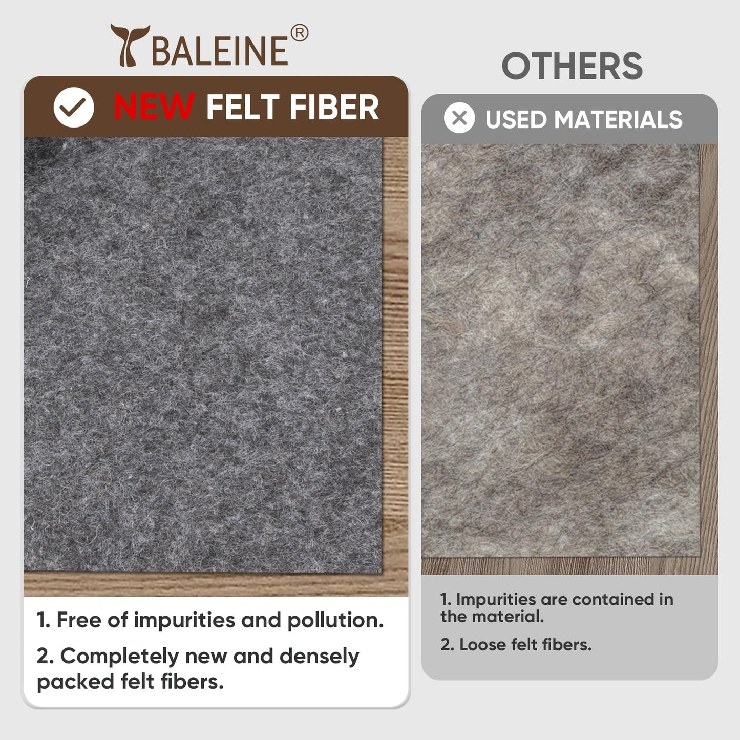 BALEINE Felt Non Slip Rug Pads, Extra Large 1/4" Thick Felt and Rubber Backing, Shock Absorbing Carpet Pad for All Carpets and Hardwood Floors (5x7 Ft)
