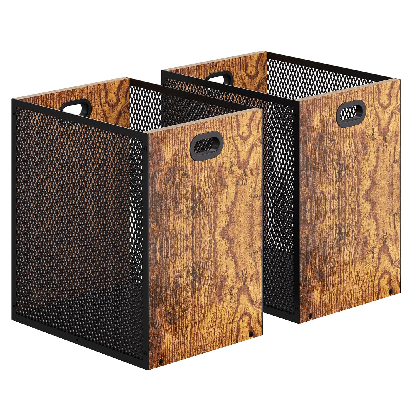 Retro Office Trash Can, Iron and Wood Combination Bedroom Garbage Can, Rectangular Design Wastebasket with Handle, Industrial Style Trash Can for Home Office, 11.02" X 7.87" X 11.81" 4.5 Gallon (2)