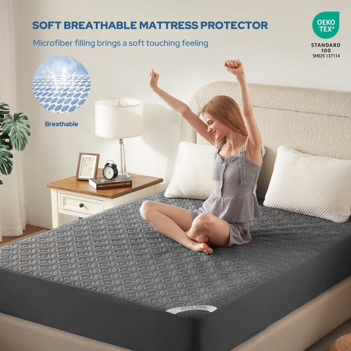 2 Pack Waterproof Mattress Protector, Twin Size Mattress Pad with Deep Pocket 6"-15" Depth, Soft Breathable Dirt-Proof Single Bed Mattress Cover for Bedroom, Dorm Room (Gray)