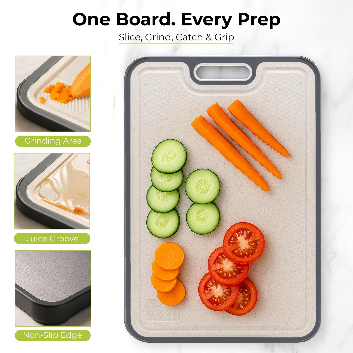 Freshware Titanium Cutting Board for Kitchen, Double Sided and Non Slip Cutting Boards, Pure Titanium/PP, Chopping Board with Juice Grooves, Dishwasher Safe, Large 15.2" by 10.5"