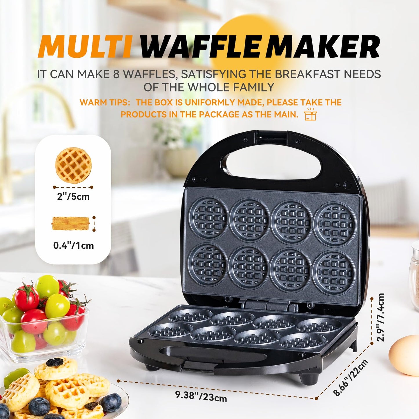Waffle Maker, Mini Waffle Maker Machine Nonstick with Quick Heat-Up Make 8 pcs Waffles,Waffle Maker for Kids, Suitable for Good Breakfast Snack Dessert