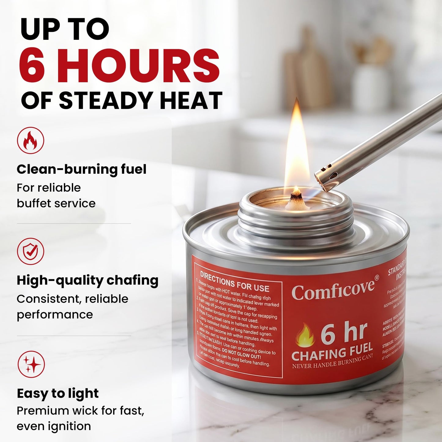 COMFICOVE 6 Hour Chafing Fuel Cans | 12 Pack Canned Heat Food Warmer Fuel Canister for Chafing Dish Buffet Set | Burners for Food Warmer with Wick