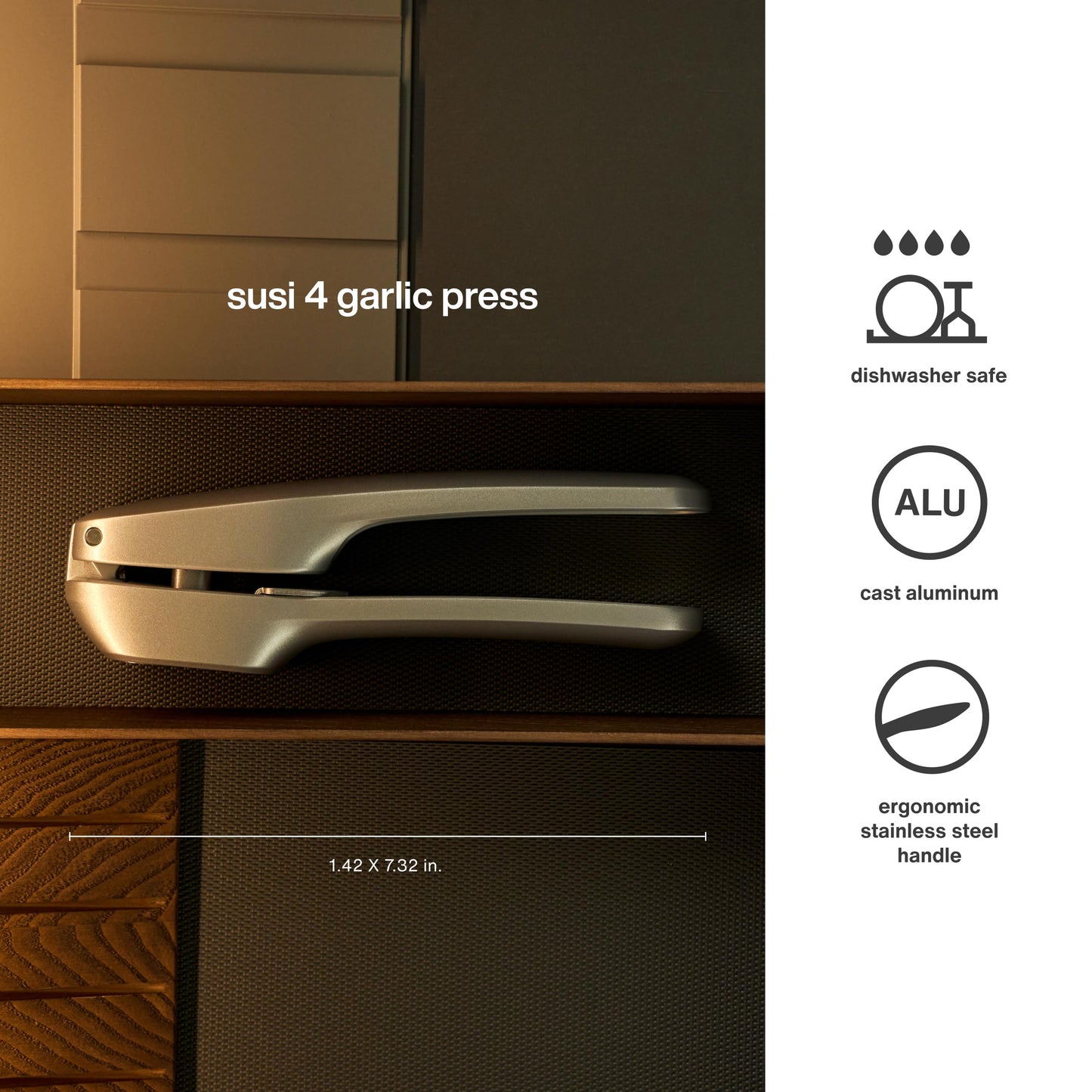 Zyliss Susi 4 Garlic Press - Garlic Crusher for Efficient Mincing - Odor-Free Hands - Large Chamber Made of Durable Stainless Steel - Mess-Free Kitchen Gadget - PFAS-Free Non-Stick Coating - Silver