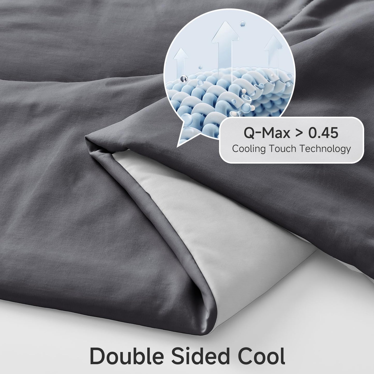 HOMFINE Cooling Comforter Japanese Double-Sided Cold Tech Fabric Cooling Blanket for Night Sweats Hot Sleepers, Q-Max 0.45 Soft Breathable Silky Smooth Lightweight Grey Summer Comforter Queen