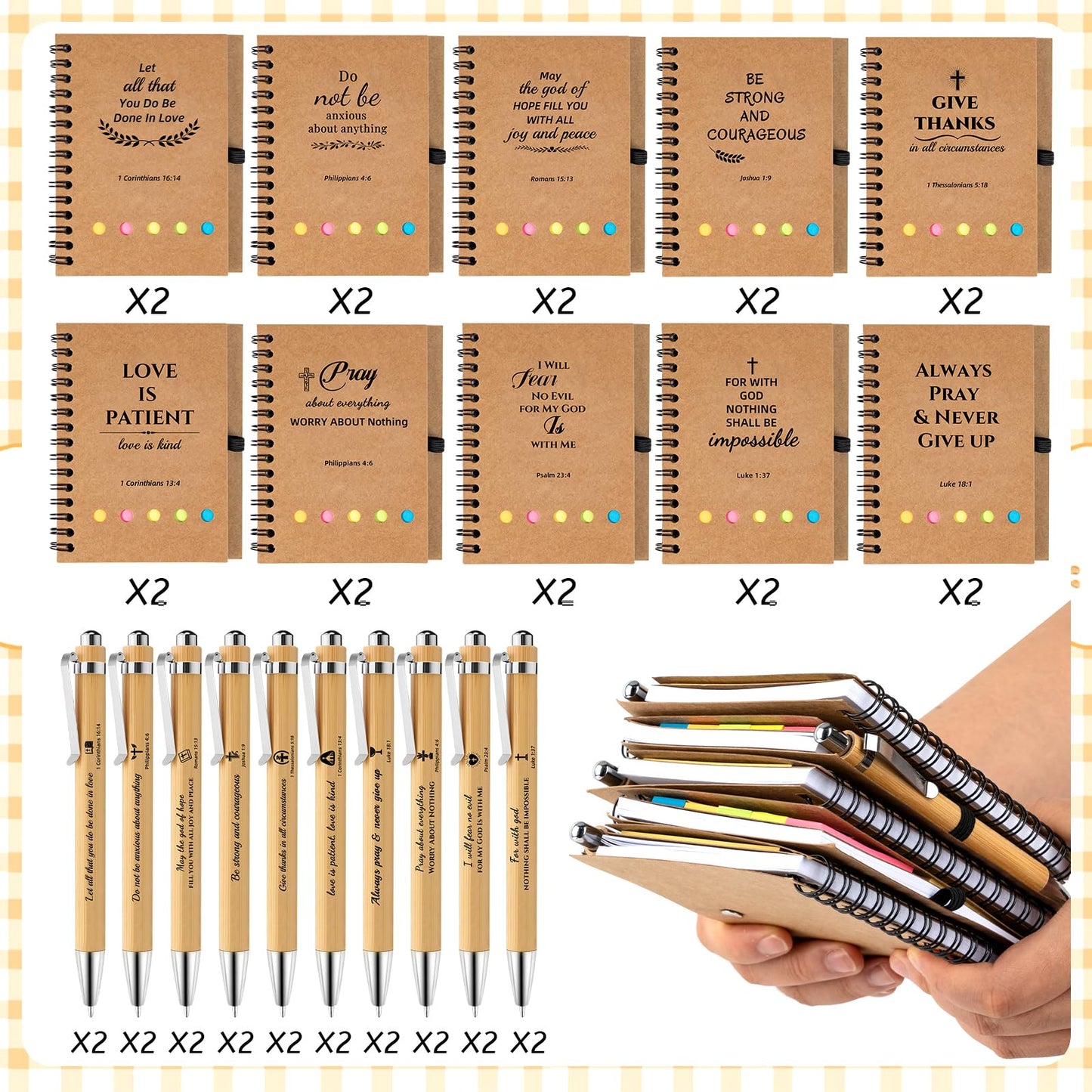 20 Sets Christian Gifts Bulk Prayer Journal Christian Spiral Notebooks with Bible Verse Pens Small Notepad Religious Gifts for Women Men Church Members Bible Study Group Church Families