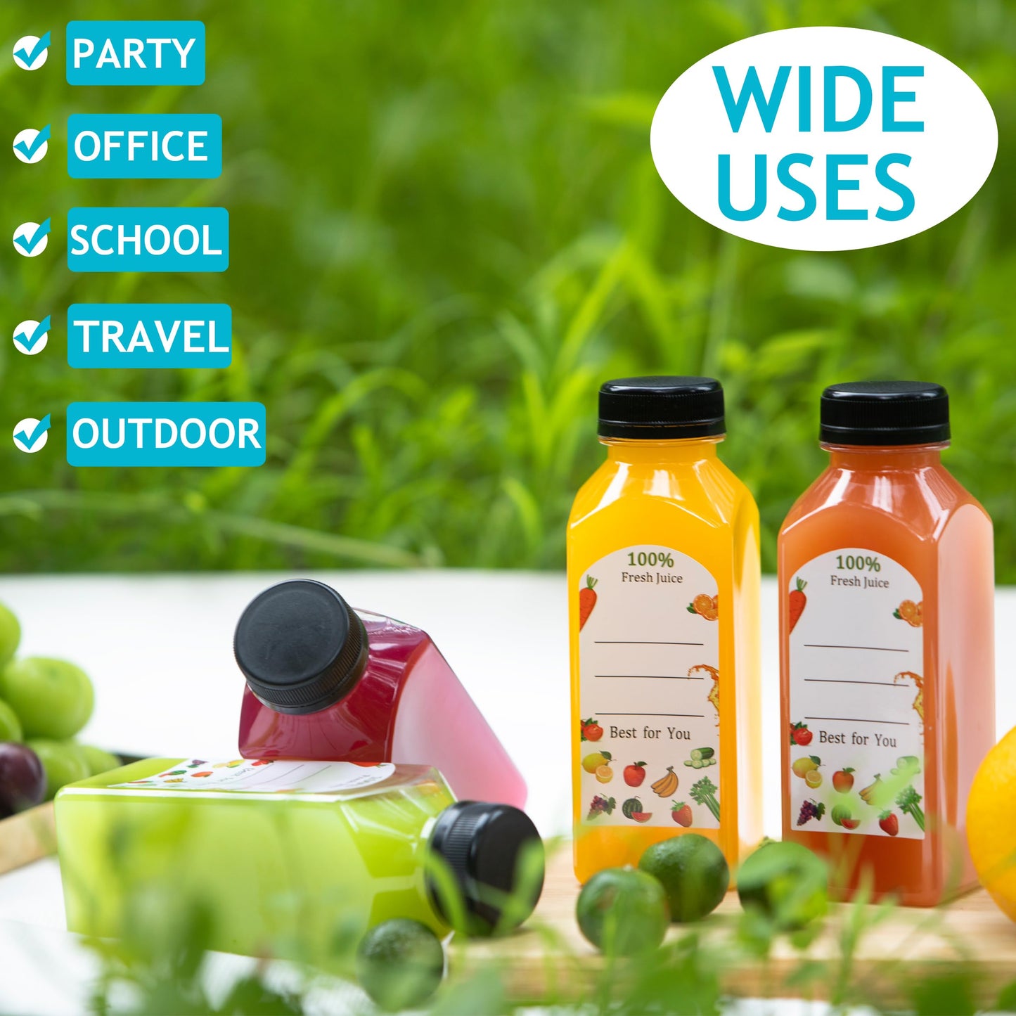 HEWASME 30Pcs 12 Oz Plastic Juice Bottles with Caps,Clear Reusable Water Bottle & Tamper Proof Lids,Juice Containers,Juicing Bottles for Fruit Juice,Smoothies,Coffee - Food Grade & Travel Bottle