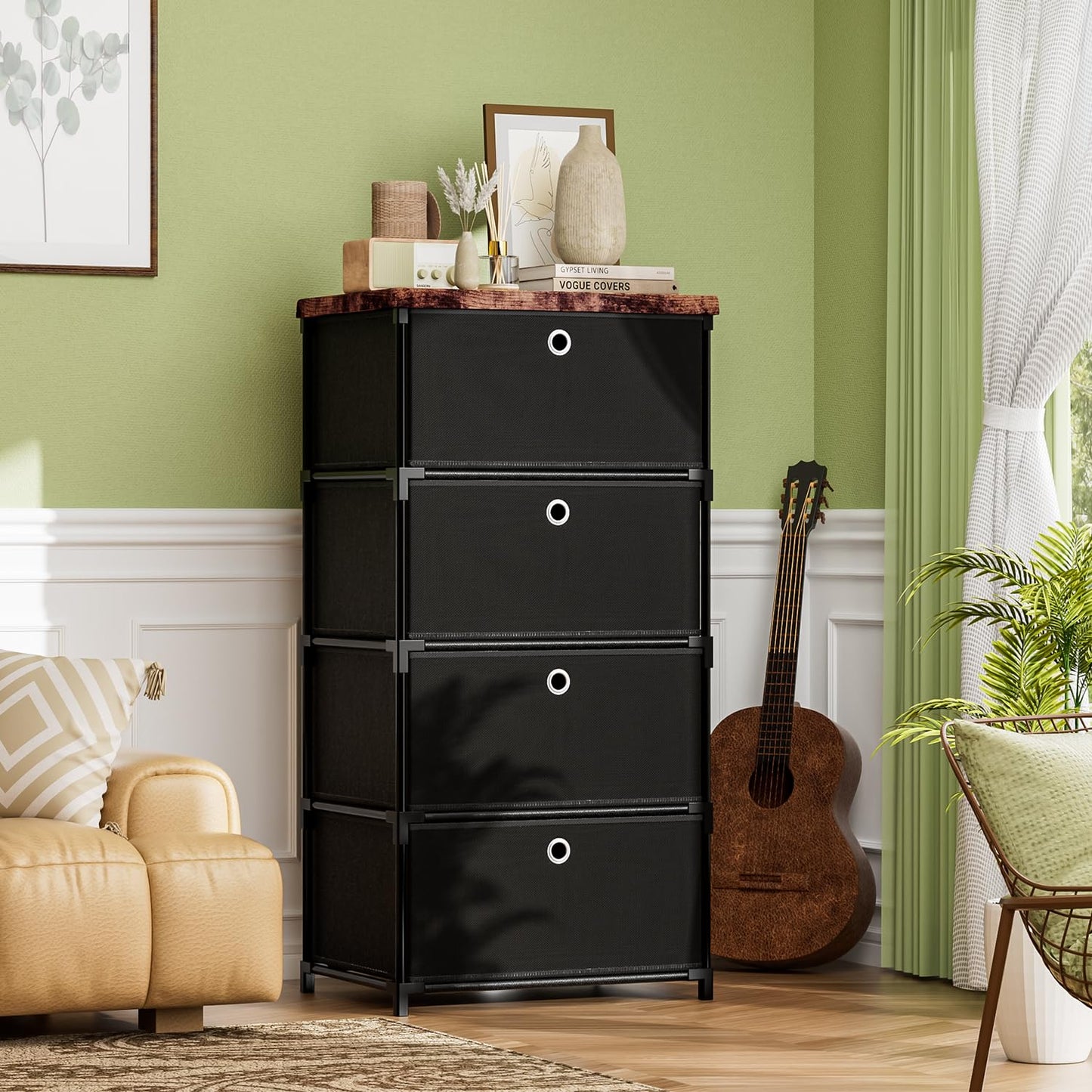 LUKYTOWER Fabric Storage Drawers Dresser and Chest of Drawers, Small Dresser with Drawers Unit, Sturdy 4 Drawers Dressers for Closet, Fabric Storage Bin Organizer, Closet Organizers and Storage