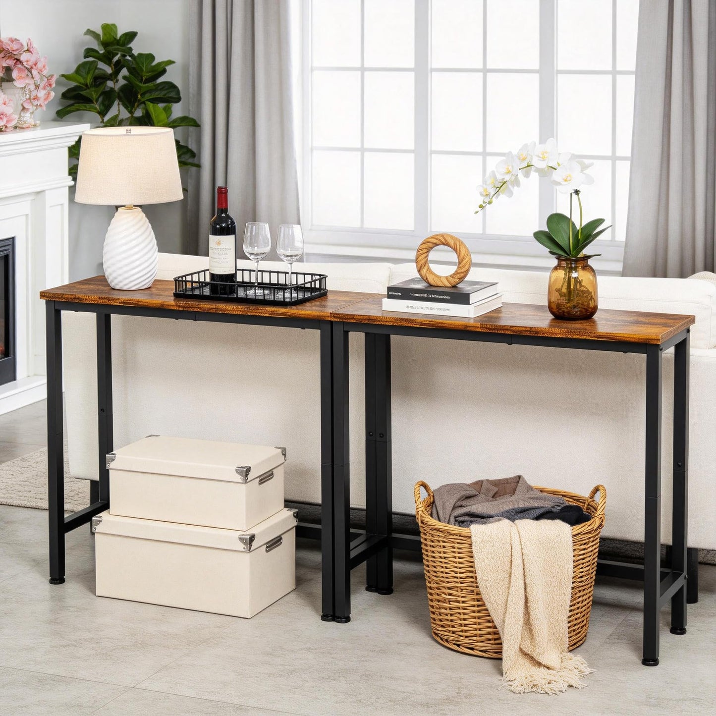 flevra 29.5 Inch Narrow Console Table, Small Entryway Table with Metal Frame, Skinny Sofa Table for Living Room Hallway Bedroom Foyer, Slim Hallway Shelf, Modern Entryway Furniture, Rustic Brown