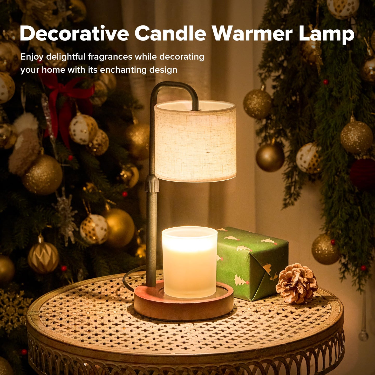 keysays Candle Warmer Lamp with Timer, Dimmable Wax Warmer Candle Lamp for Jar Candle with 2 Bulbs, Christmas Birthday Gifts for Women Mom, Home Decor for Room, Bedroom, Kitchen-Linen Fabric