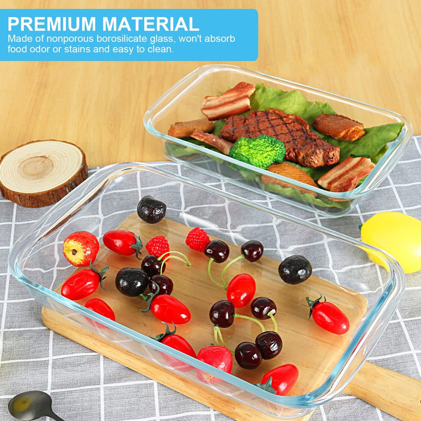 KOMUEE 8 Pieces Glass Baking Dish with Lids Rectangular Glass Baking Pan Bakeware Set with Lids, Baking Pans for Lasagna, Leftovers, Cooking, Kitchen, Fridge-to-Oven, Gray