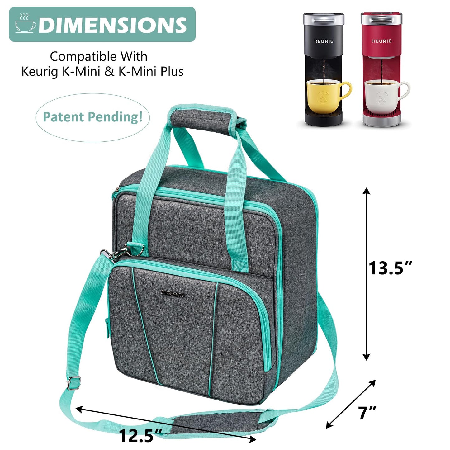 BAGSPRITE Coffee Maker Travel Bag Compatible with Keurig K-Mini or K-Mini Plus, Single Serve Coffee Brewer Carrying Case with Multiple Pockets for K-Cup Pods, Storage Bag With Shoulder Strap
