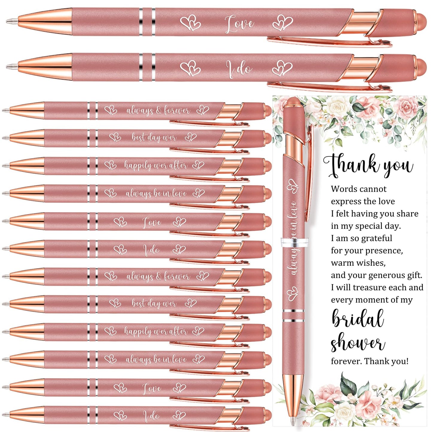 Chiisong 50 Set Bridal Shower Favors for Guests Wedding Rose Gold Pens Bulk with Thank You Cards Bridal Shower Retractable Ballpoint Pen for Guest Party Gifts Prizes Wedding Souvenirs