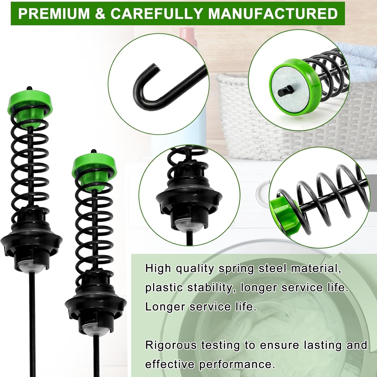 TOMOON Suspension Rod Kit for May-tag MVWC565FW2 MVWC565FW1 MVWX655DW1 MVWX655DW2 Bravos Washer, Replacement Damper Rods for Whirl-pool WTW5000DW3 WTW5000DW2 WTW5000DW1, Fix Shaking & Unbalanced, 4PCS