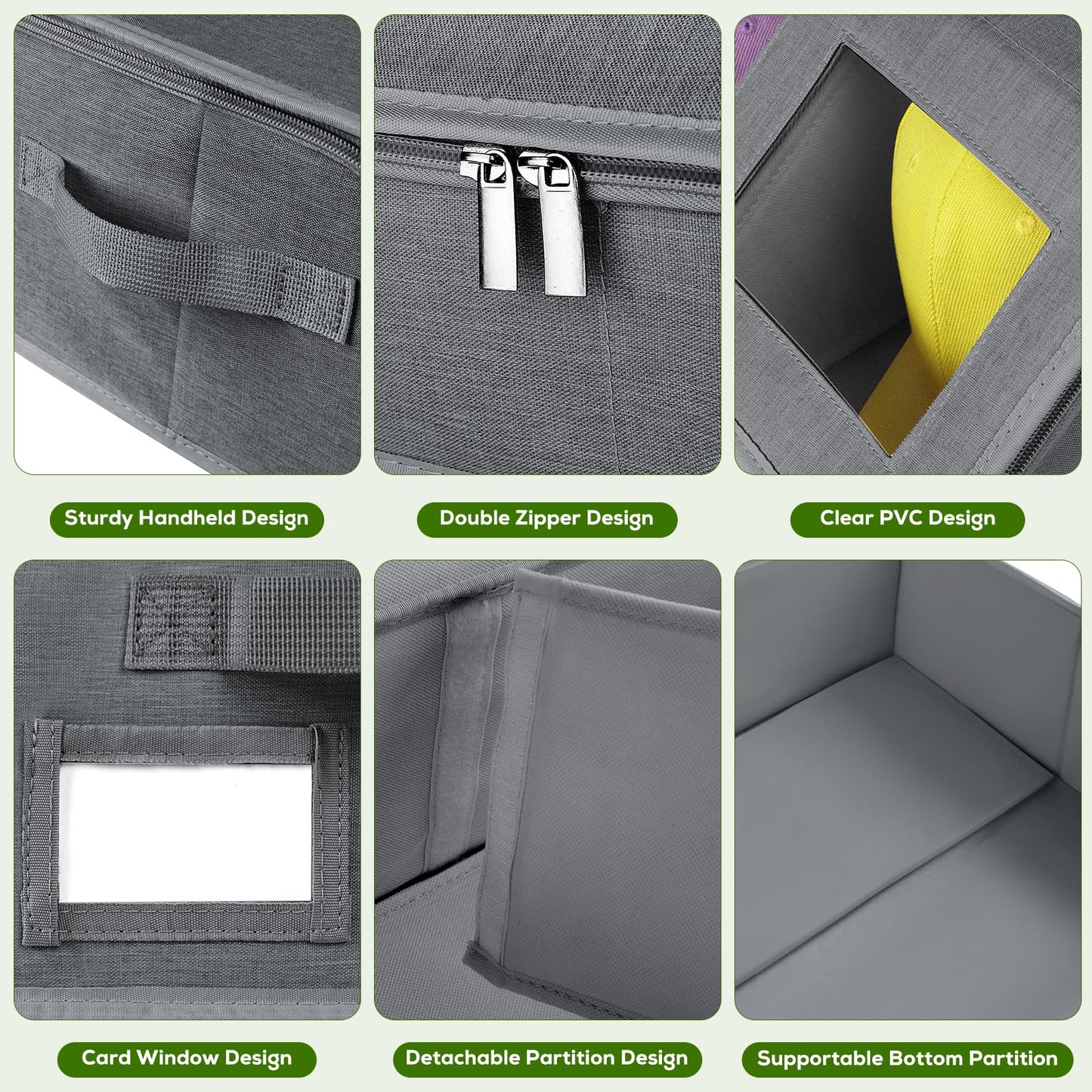 2 Pack Hat Storage for Baseball Caps-Holds Up to 48 Caps, Hat Organizer for Closet Stackable Hat Box with Cardboard, Dustproof Baseball Cap Organizer with 2 Handles for Home Travel (Grey, 2Pack)