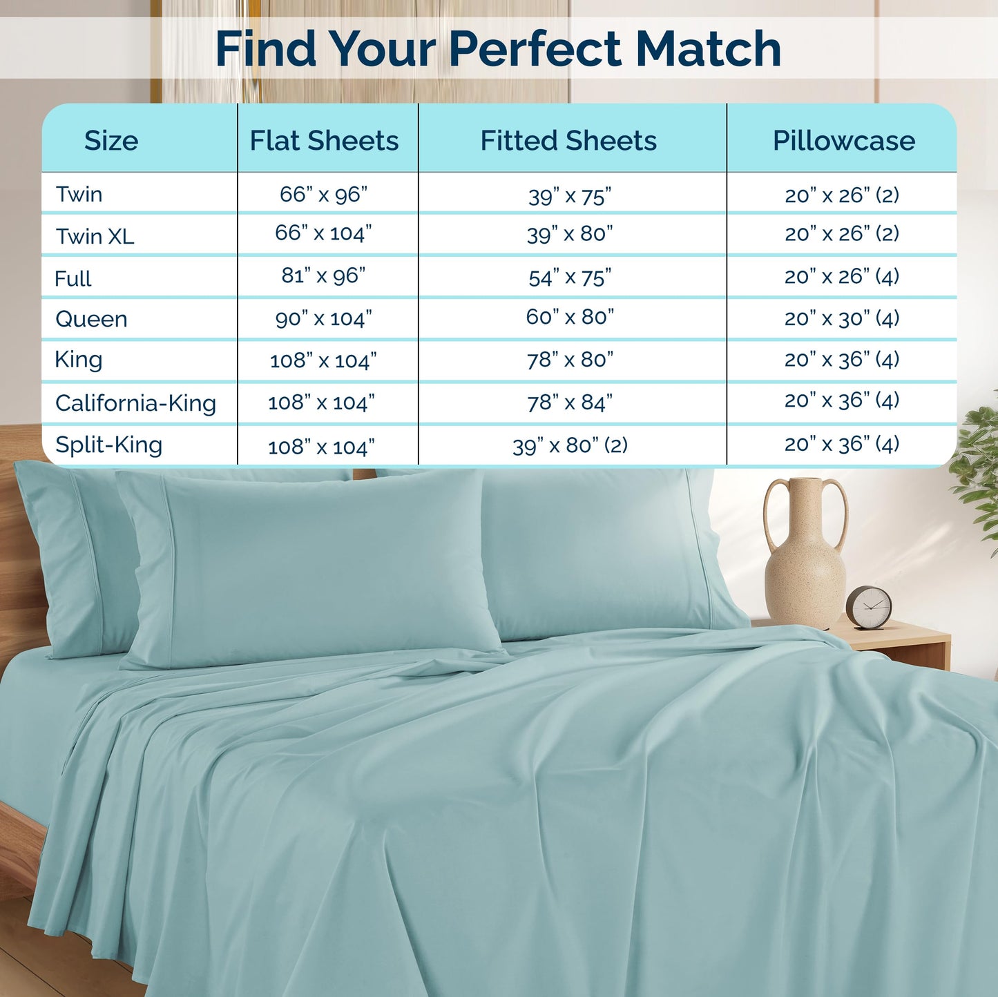Casa Platino Queen Sheets Sets – 100% Cotton Queen Sheets Cooling with 4 Pillowcases, 15" Deep Pocket Fitted Sheet, Crisp & Smooth Feel, Ultra Soft & Cozy, Fit – Blue Sky