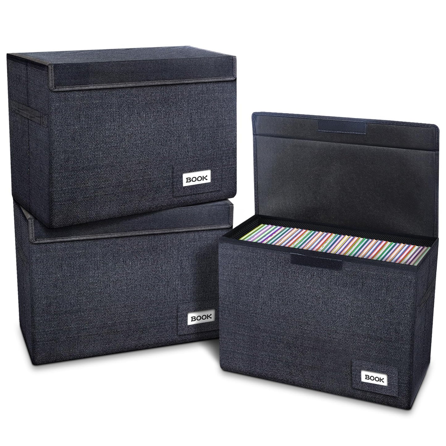 Leffis 3 Pack Comic Book Storage, Comic Book Box Collapsible and Stackable Comic Short Box with Lid and Label Slot 15.5" X 7.5" X 11.3" Holds 150 Comics (Black)