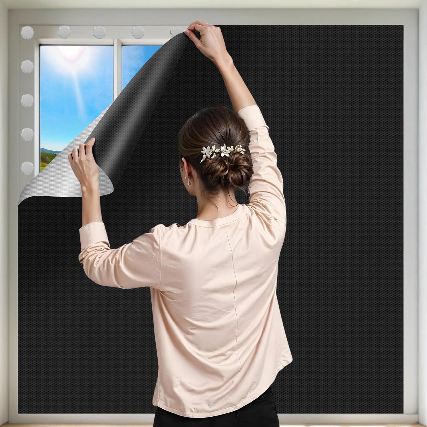 100% Blackout Curtains for Bedroom 2 Pack 79"x57" Portable Window Blinds Cover Adhesive Thermal Blackout Blinds No Drill Guard Blind Window Shades Temporary Room Darkening Shades for Skylight RV Dorm