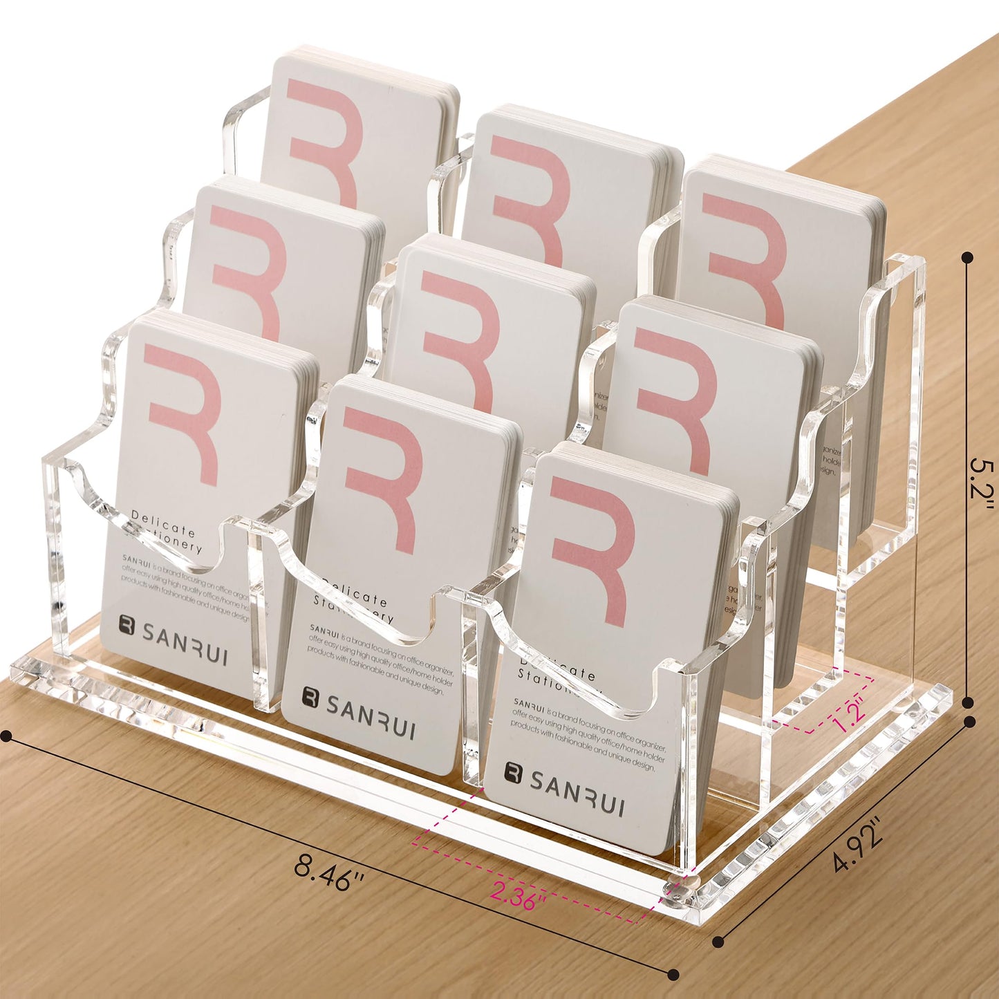 SANRUI Vertical Business Card Holder for Desk，Clear Acrylic Business Card Display Stand，9 Slots 3 Tier ，Holds 450 Cards