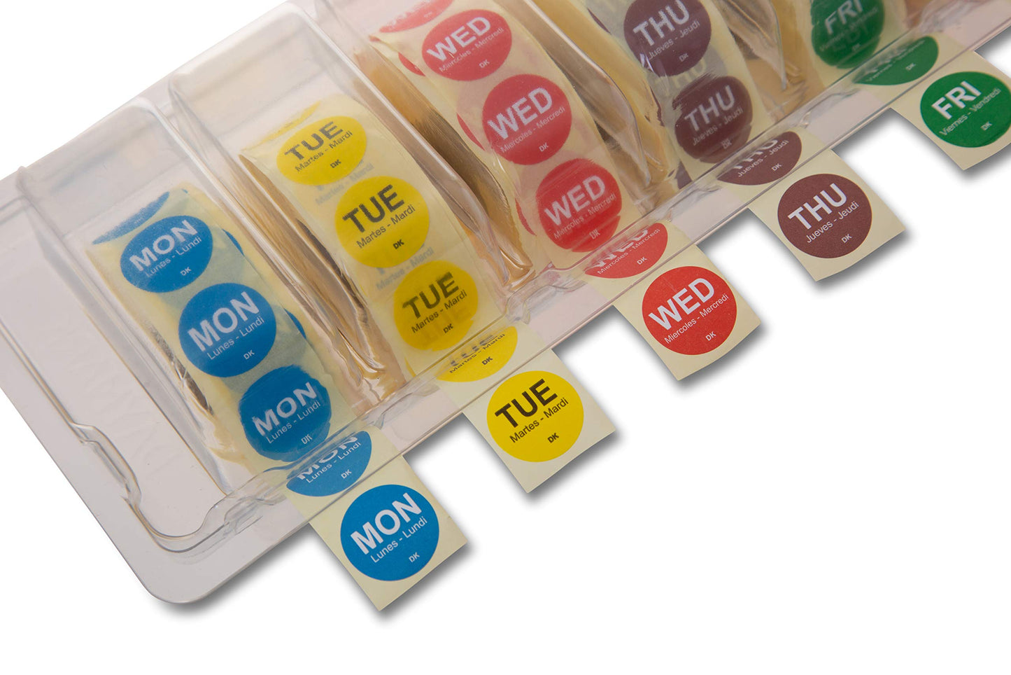 DayMark Safety Systems-I132153 Day of The Week 3/4" Circle Permanent Labels, MON-Sun, Label Dispenser Included (7,000 Labels)