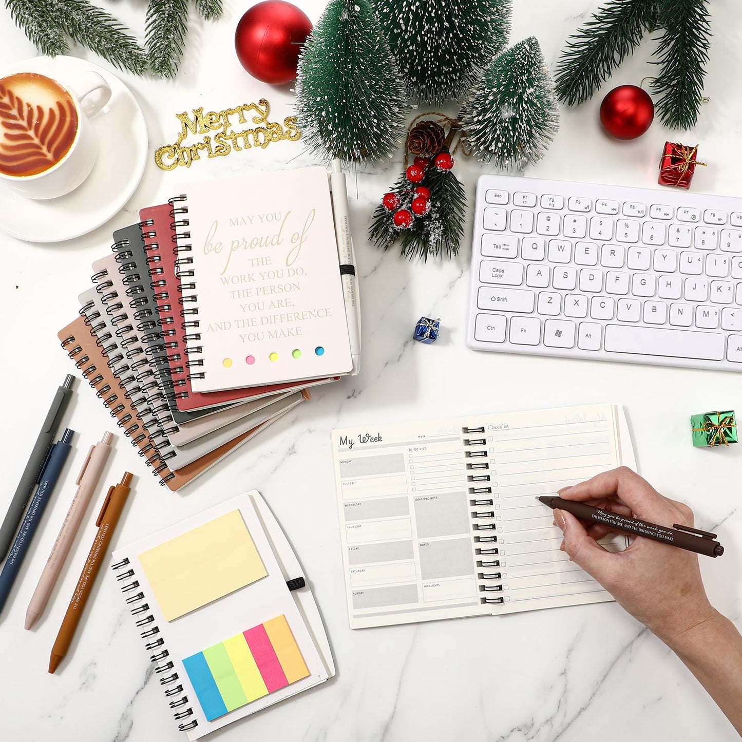 Resurhang 48 Pcs/ 24 Set CNA Week Gifts Bulk Thank You Gift for Cna A6 Notebooks Inspirational Journals Pens Appreciation Gift for Nurse Women Team(Christmas Color)
