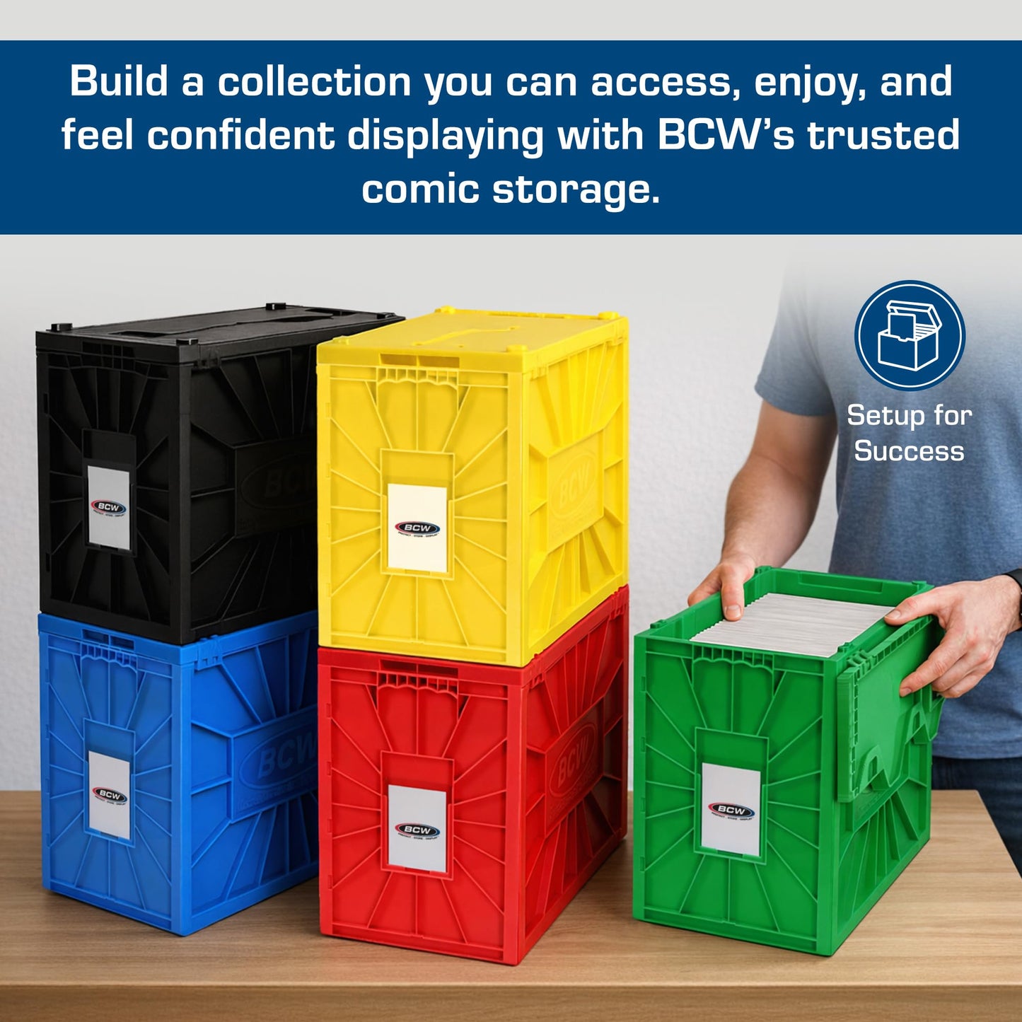 BCW Short Comic Book Bin | Holds 150 Comics | Stackable Plastic Storage | Acid-Free Organizer | Red, Single