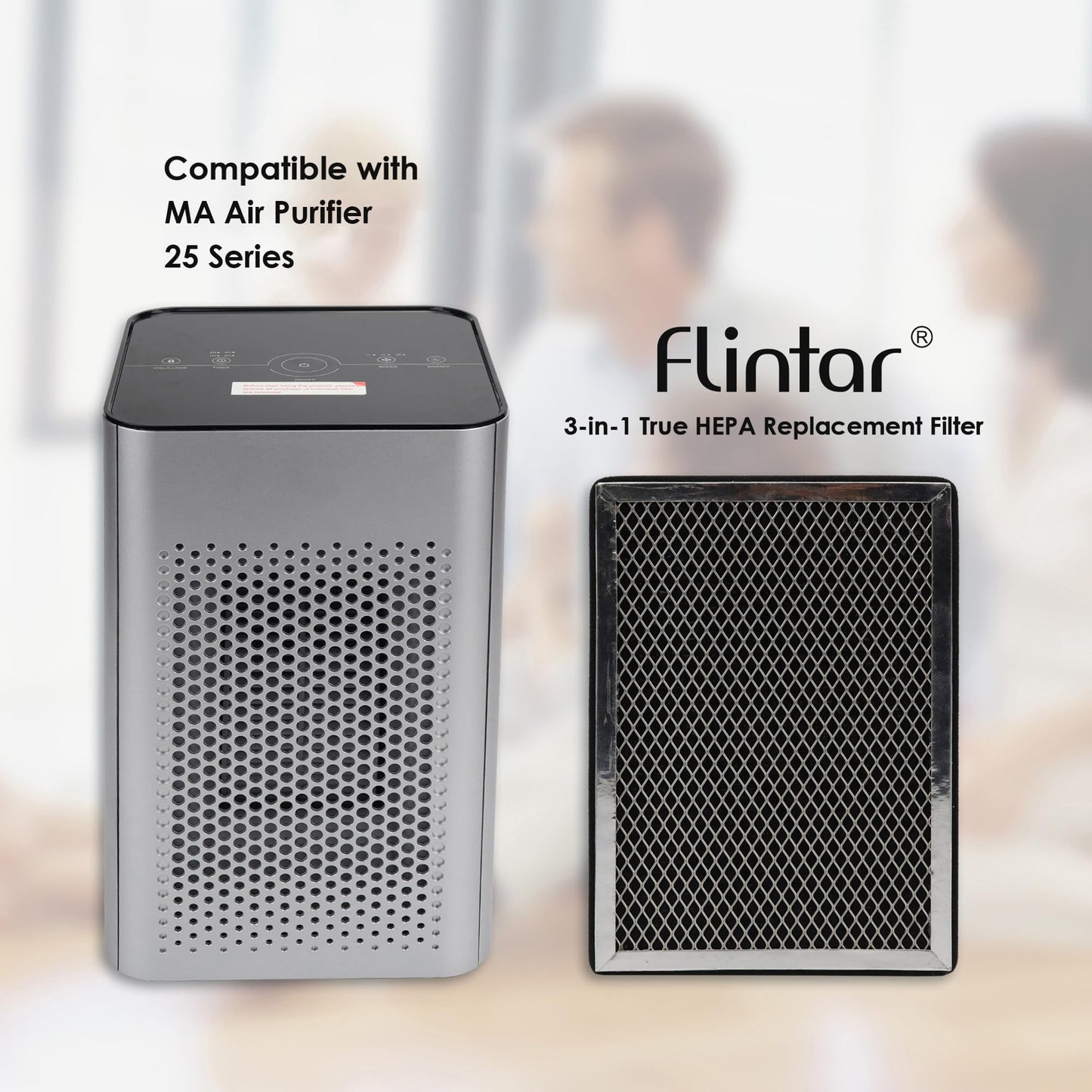 Flintar MA25 Replacement Filter, Compatible with MA-25 Air Purifier, H13 Grade 3-in-1 Air and Activated Carbon Filter Set. 4-Pack