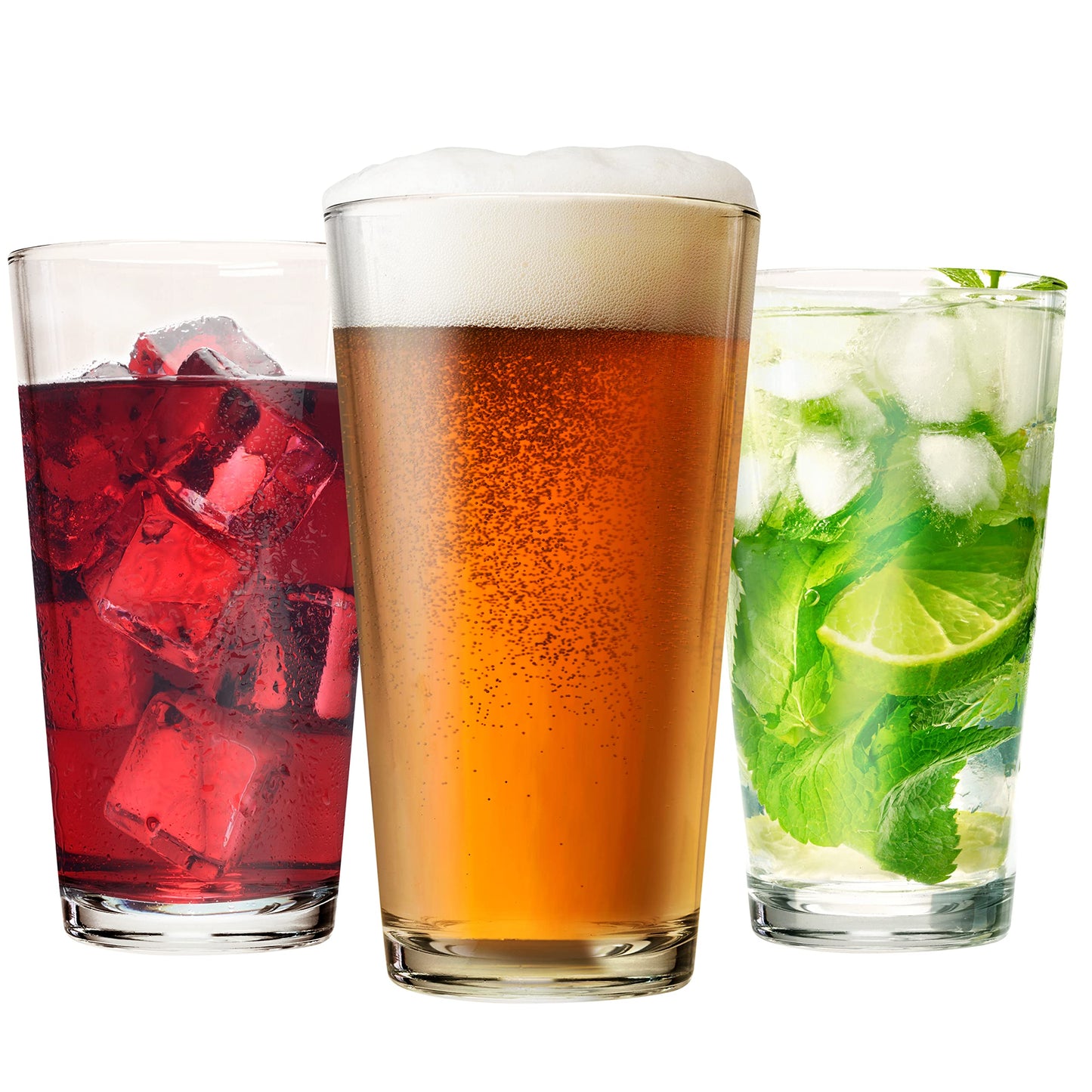 Drinking Glasses Set of 12-16 oz Glass Cups - Pint & Beer Glasses - Dishwasher Safe Water Glasses - Highball Tumblers