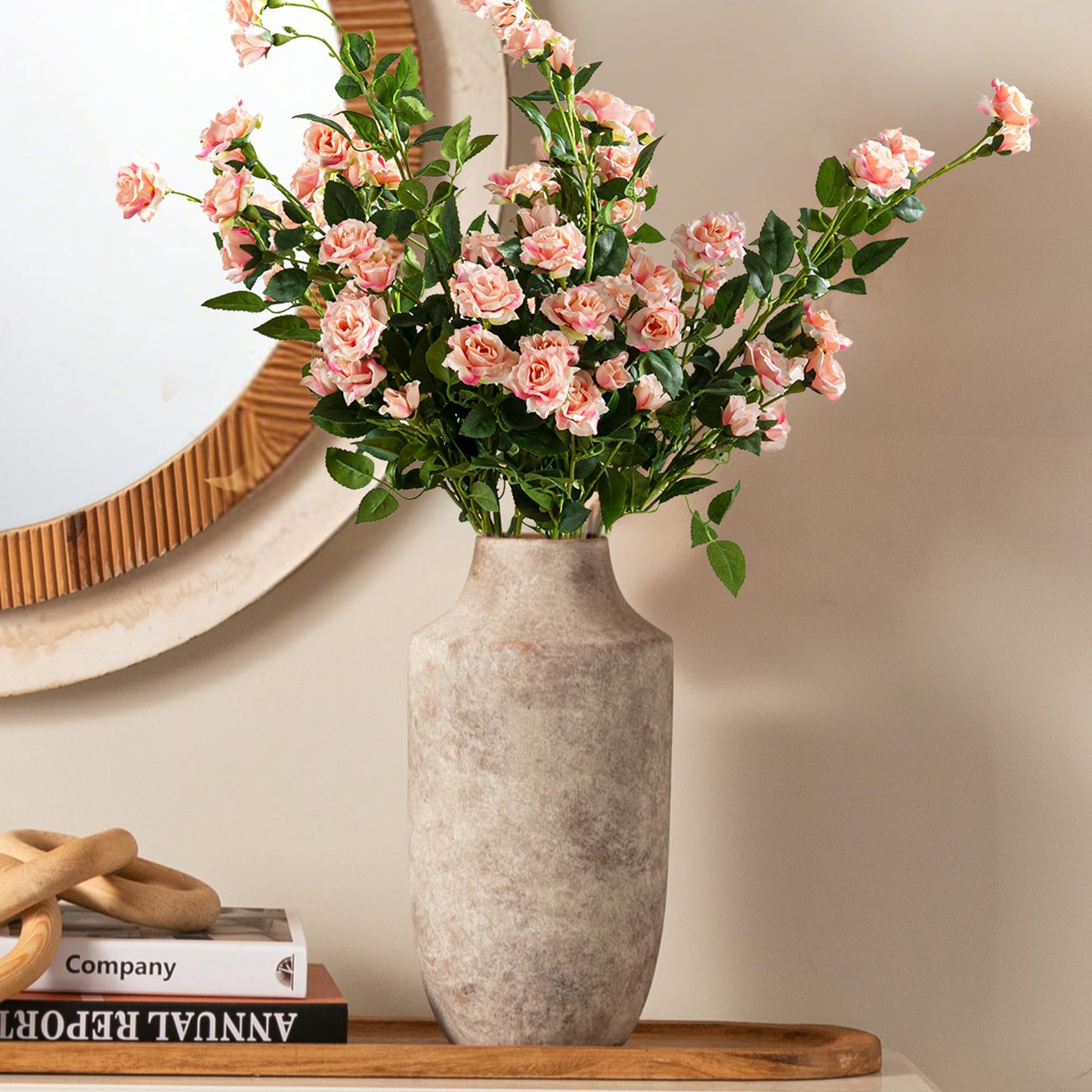 Mitt&Ditt Ceramic Flower Vase, 12.5 inch Tall Off-White Vase, Large Decorative Terracotta Vases, Farmhouse Rustic Pottery Vases for Home Decor, Living Room, Table