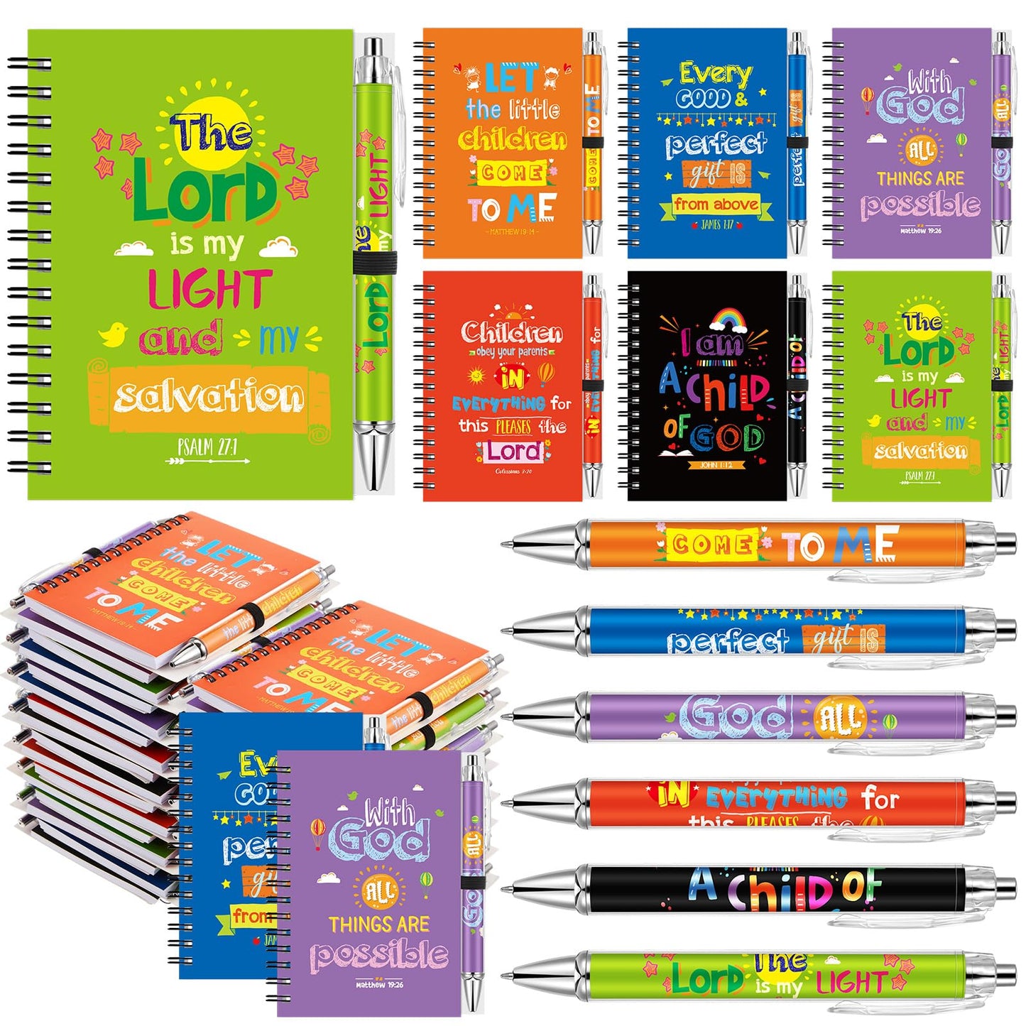 60 Pcs Bulk Christian Gifts for Bible Verse Spiral Notebooks Christian Ballpoint Pen Prayer Journal Inspirational Notepads Tracts Religious Party Favor for Women Church Office