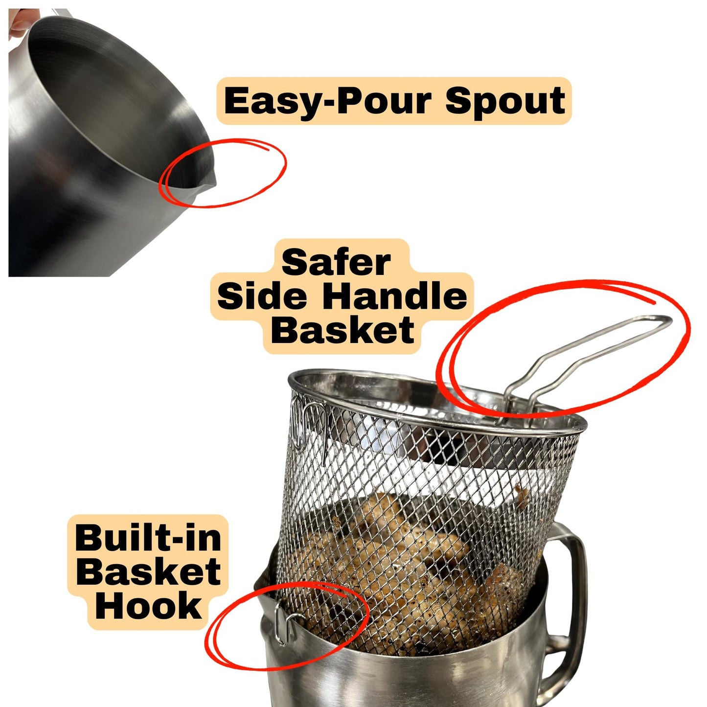 Saltlas Deep Fryer Pot with Basket and Oil Strainer, 304 Stainless Steel Deep Frying Pot for French Fries, Chicken, or Japanese Tempura, 3.5 L (3.7 qt)