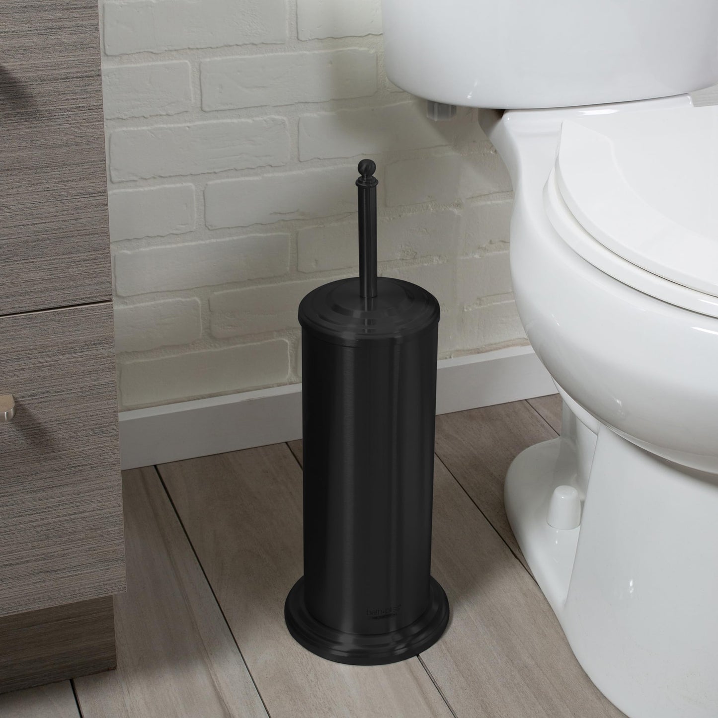 Bath Bliss Trash Can, Toilet Brush and Plunger 3 Piece Bathroom Set in Matte Black