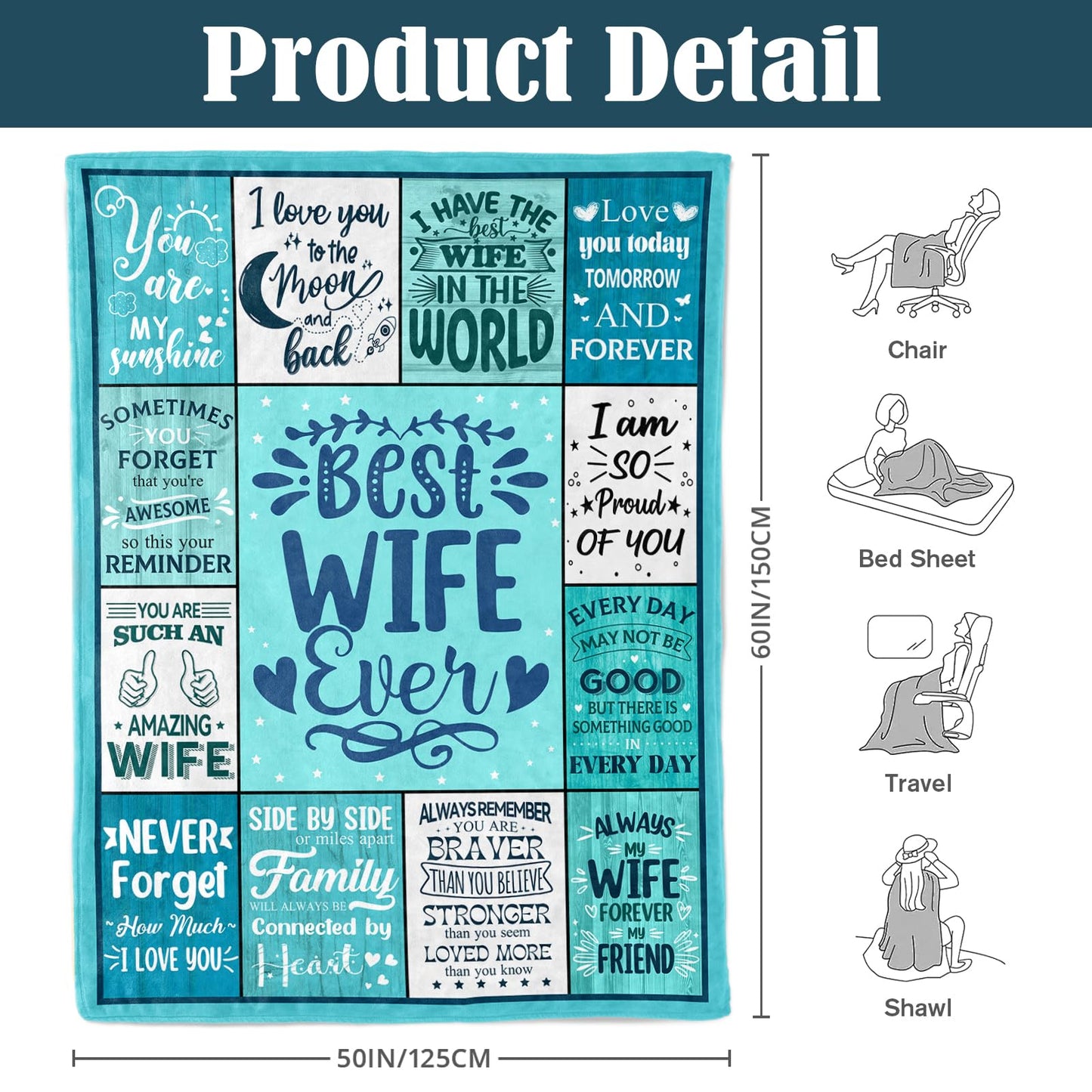NIVAY Wife Birthday Gifts from Husband - Wedding Anniversary Romantic Gifts for Woman - Wife's Birthday Presents Ideas - I Love You Gift for Woman Her Wife - Wife's Blanket 50"x60"