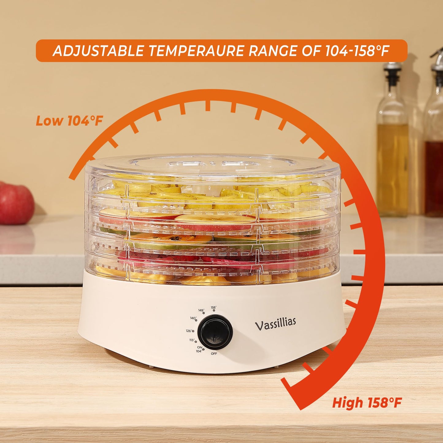 Small Food Dehydrator Dryer - Dehydrator for Healthy Food, Meat, Jerky, Fruit, Vegetable, Mushroom and Herb, 280W, 158°F, Mini Dryer with 5 BPA-Free Drying Trays, White, Model 704M