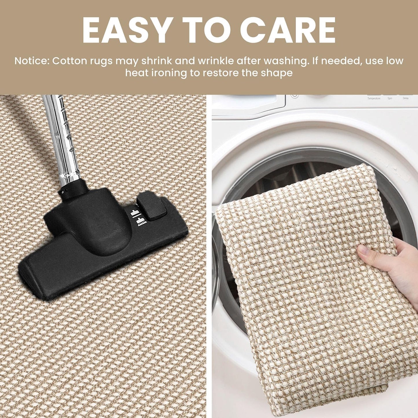 IOHOUZE Washable Runner Rug 2x8 Non Slip Rubber Backed Hallway Runner Entryway Runner Indoor, Kitchen Rugs Woven Cotton Floor Carpet for Kitchen Hall Entrance Bedroom, Beige/Khaki