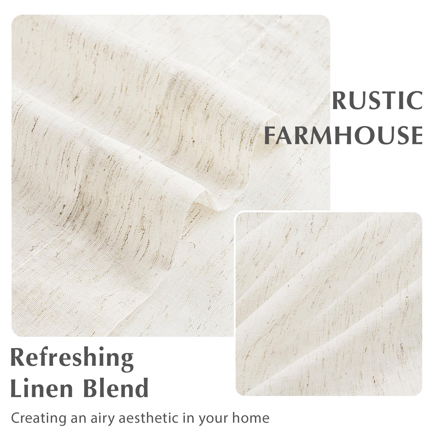FMFUNCTEX Linen Sheer Pinch Pleated Curtains for Living Room, Linen Flax Beige 96 Inches Long Sheer Curtain Panels for Bedroom, Natural Back Tab Window Drapes for Farmhouse, Rod Pocket 2 Panels
