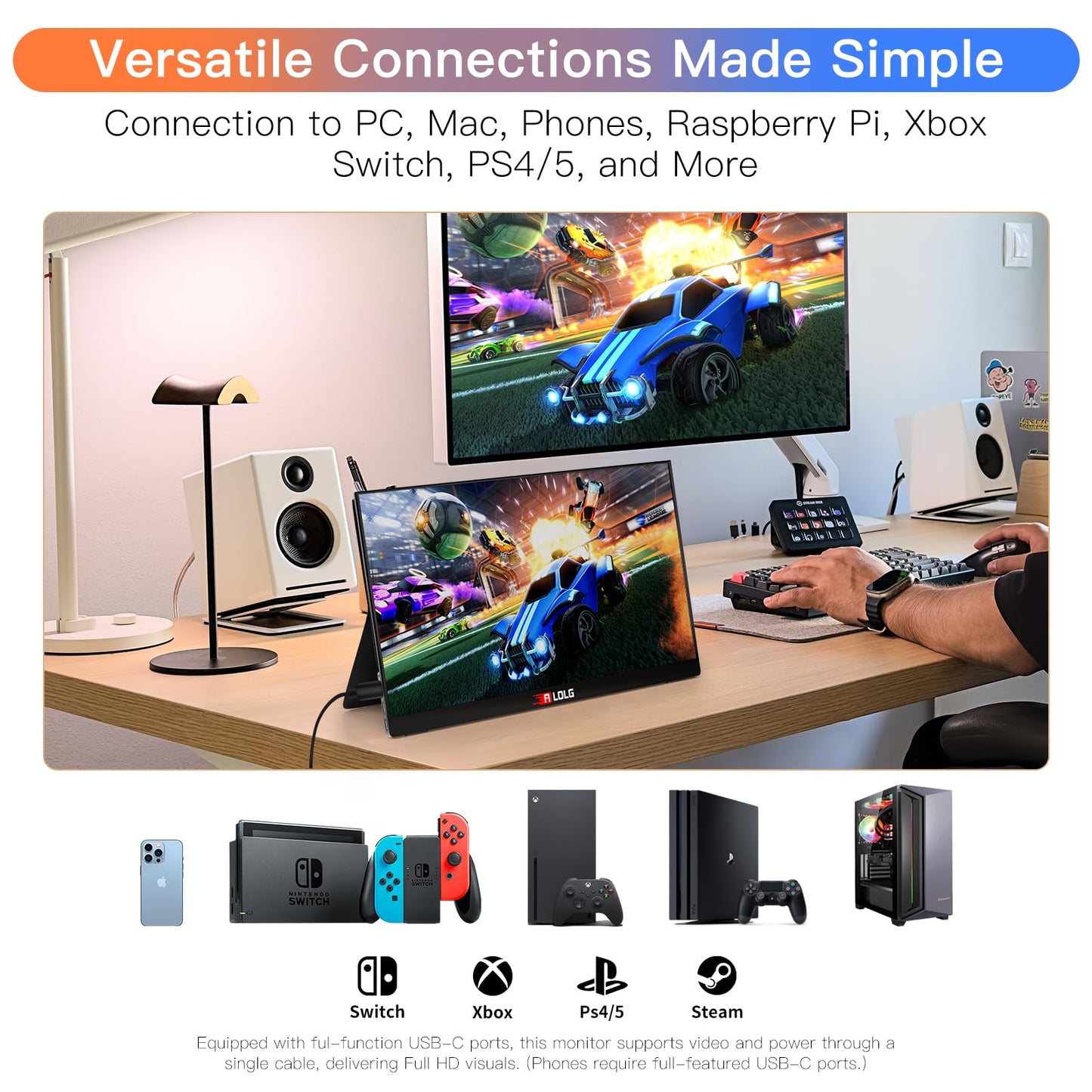 13.5''Portable Monitor for latop ,2K FHD 60HZ Laptop Monitor Screen,USB-C and HDMI Inputs, Ultra-Slim IPS Panel with HDR and Premium Smart Cover & Speakers for Laptop,PC,Phone,PS4/5,Switch,Mac,Xbox