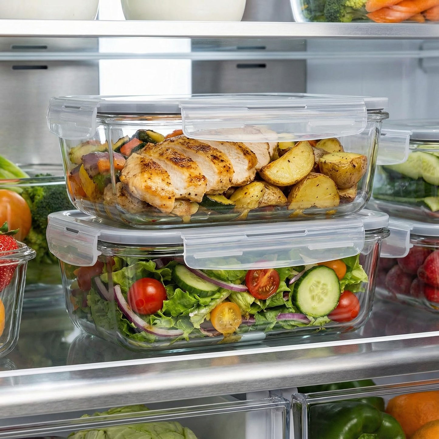 5 Pack 36oz Borosilicate Glass Food Storage Containers Set with Lids, Freezer Meal Prep Containers, Airtight Bento Lunch Container Set, Oven, Freezer and Dishwasher Safe, BPA Free, Kitchen Storage Set