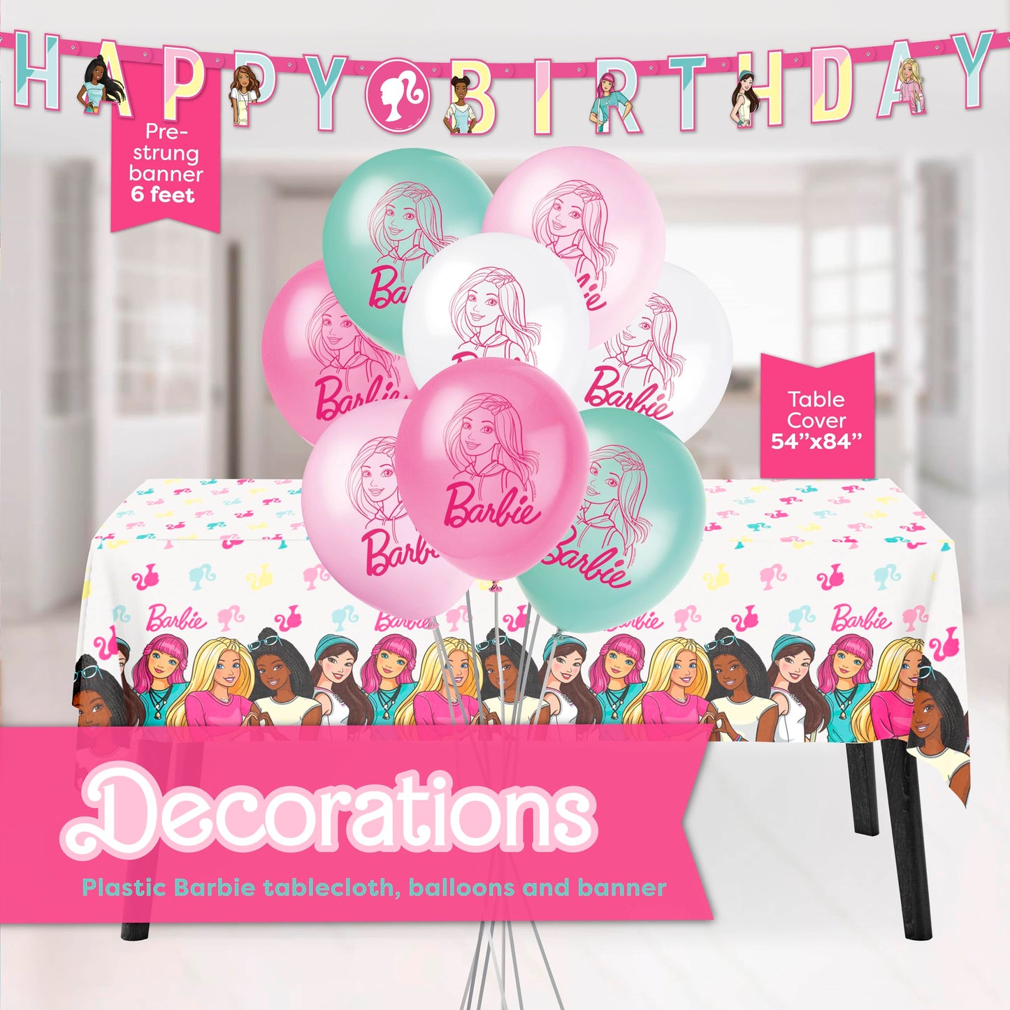 Barbie Birthday Party Decorations for Party | Serves 16 Guests | Balloons, Banner, Tablecloth, Plates, Napkins, Sticker | Officially Licensed