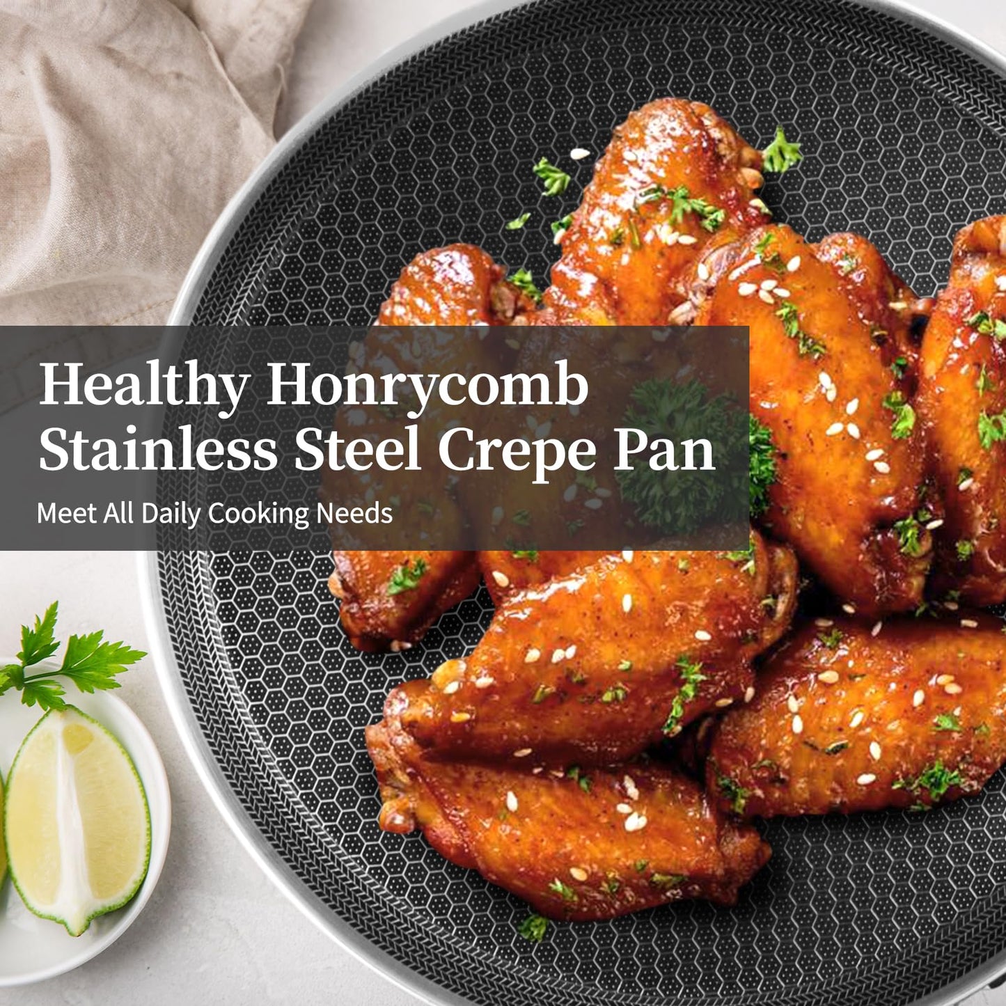 Innerwell Stainless Steel Crepe Pan - 10 Inch Nonstick Crepe Pan, Stainless Steel Honeycomb Coating Pancake Pan, Non Stick Flat Skillet Tawa Dosa Tortilla Griddle Pan, Induction Compatible, PFOA Free