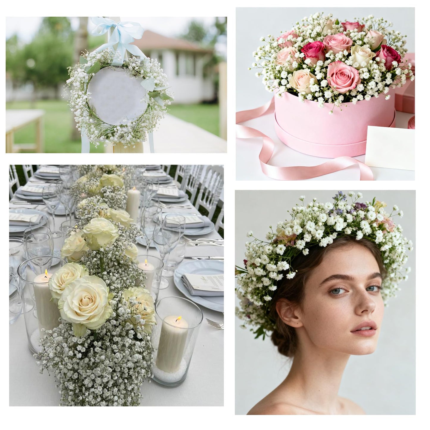 Cherica 100Pcs Babys Breath Artificial Flowers-Gypsophila Babys Breath Flowers Artificial Bulk-White Real Touch Fake Flowers for Wedding Home Garden Decor