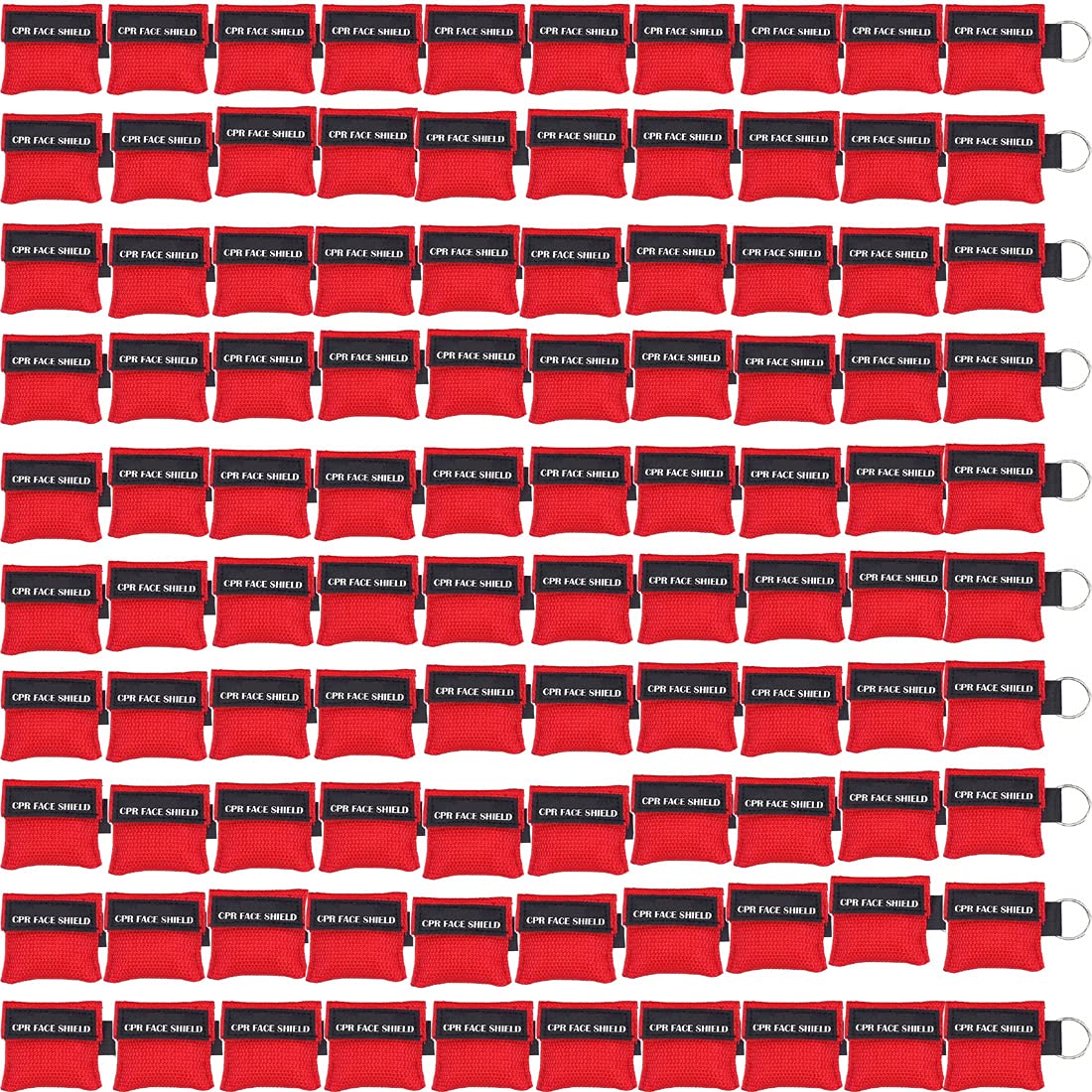100pcs CPR Face Shield Mask Keychain Keyring Emergency Kit CPR Face Shields for First Aid or CPR Training (Red-100)
