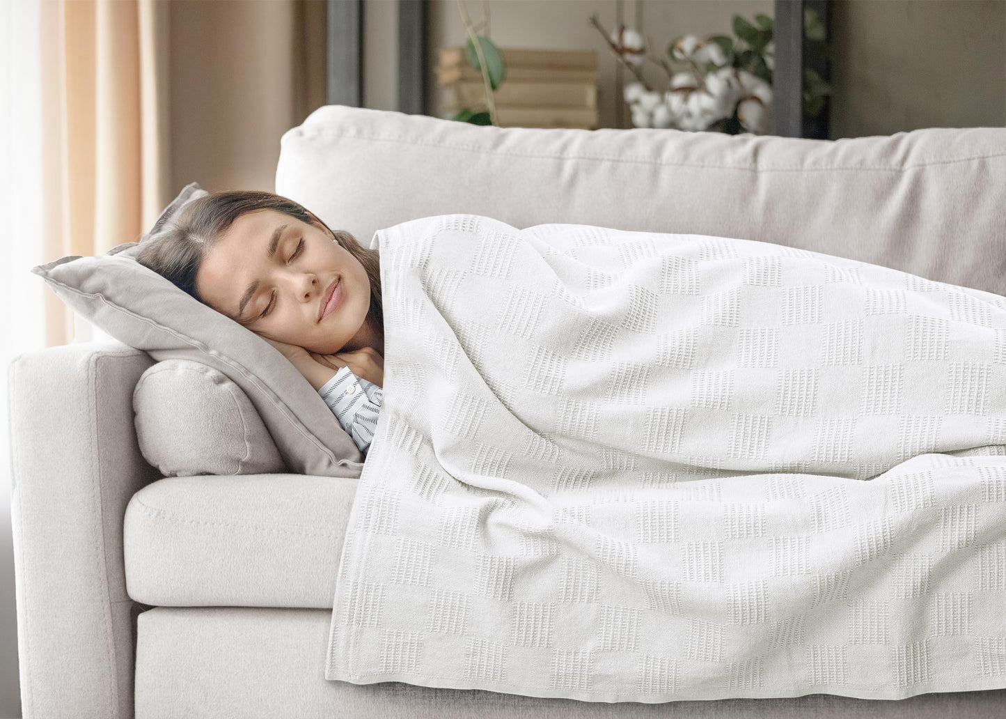 Utopia Bedding 100% Cotton Thermal Blanket White Queen Size Soft, Lightweight, Breathable, Cozy Spring and Summer Blankets for Bed, Home Room Decor Gifts for Women and Men (90x90 Inches)