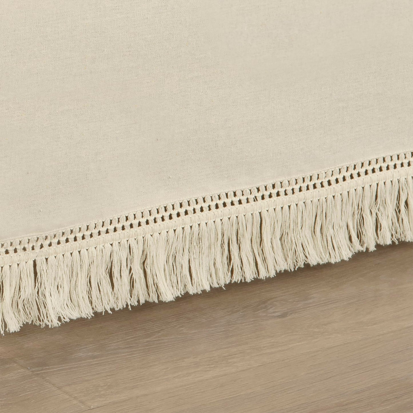 Lush Decor Boho Fringe 15-Inch Tailored Drop Easy Fit Bed Skirt King Size Single 78" W x 80" L +15" Neutral - King Bed Skirt - Wrap Around Bed Skirt