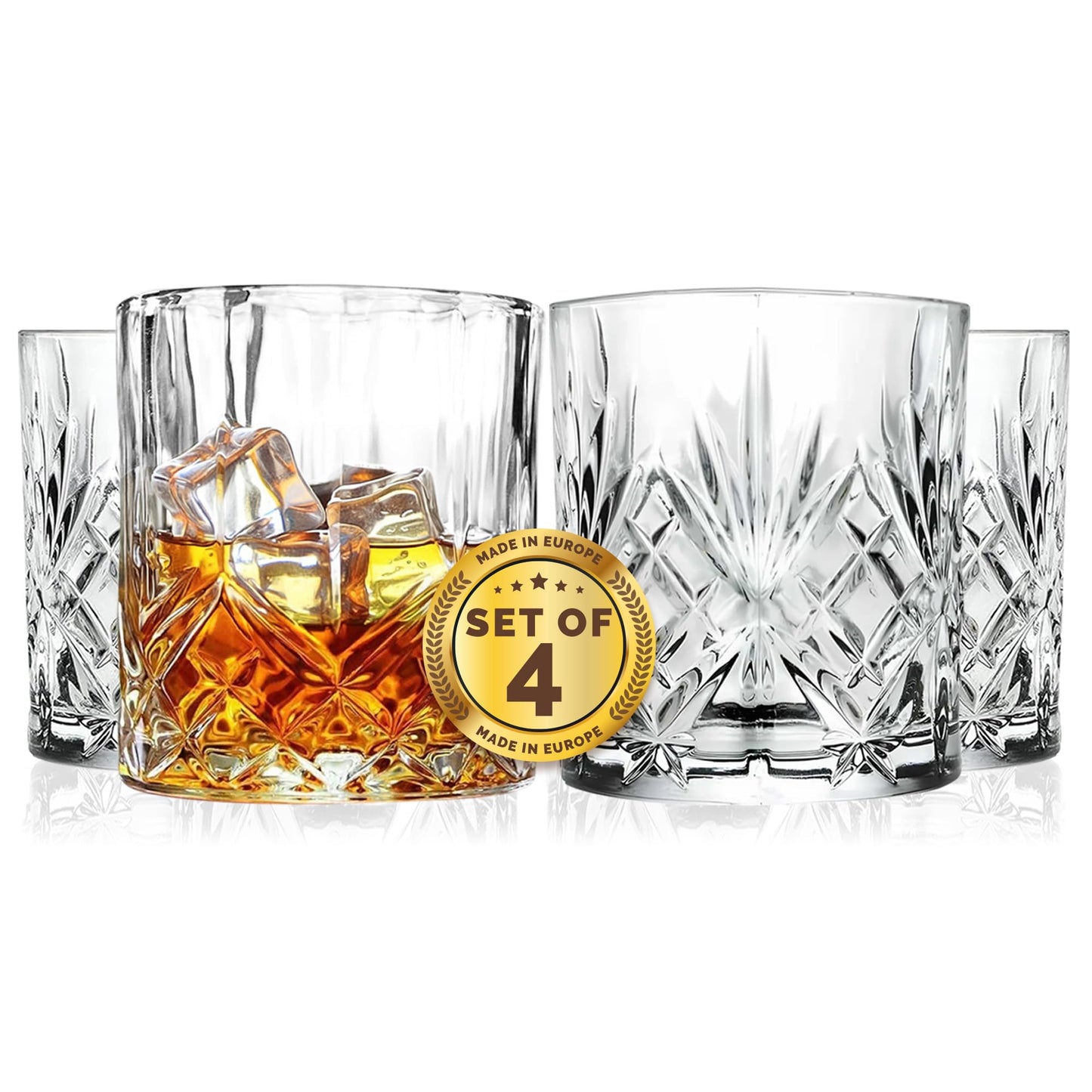 Barski Whiskey Glasses - Double Old Fashioned Rocks Glass - Set of 4 Lowball Tumbler - DOF Crystal Glass Tumblers - For Scotch - Bourbon - Water - Beverage - Drinking Glasses - 10.5 oz, Made in Europe