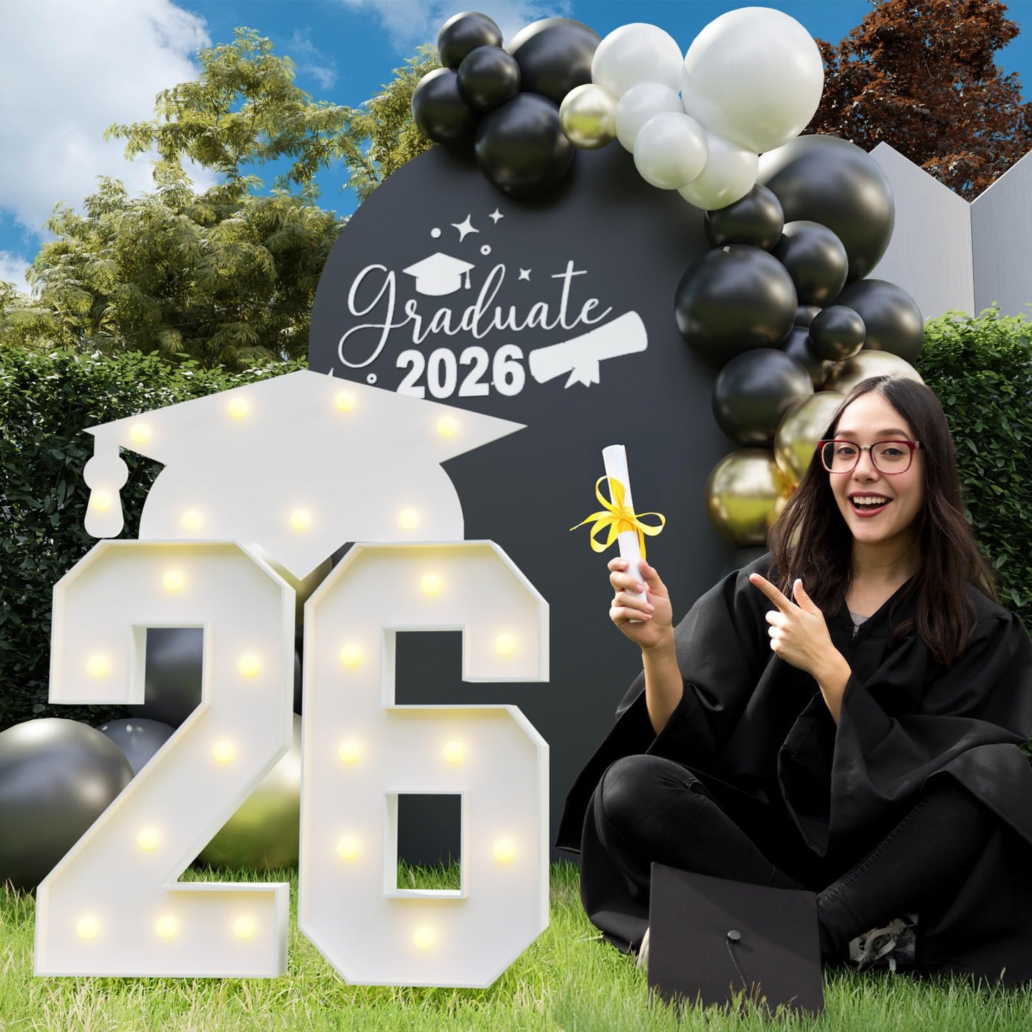 Graduation Decorations 2026, 2.3FT Marquee Numbers 26 for Graduation Party Decorations, 26 Light Up Numbers Kindergarten Graduation for Preschool High School College, 26, 2 Pcs