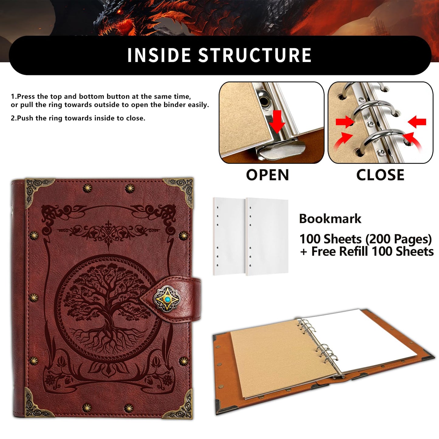 DUROTAN Tree of Life Journals Notebook Gift Set-Unique A5 Binder 400 Page Vintage Leather Suitable for Women & Men writing,Poets,Travelers,as a Diary Dnd Gift