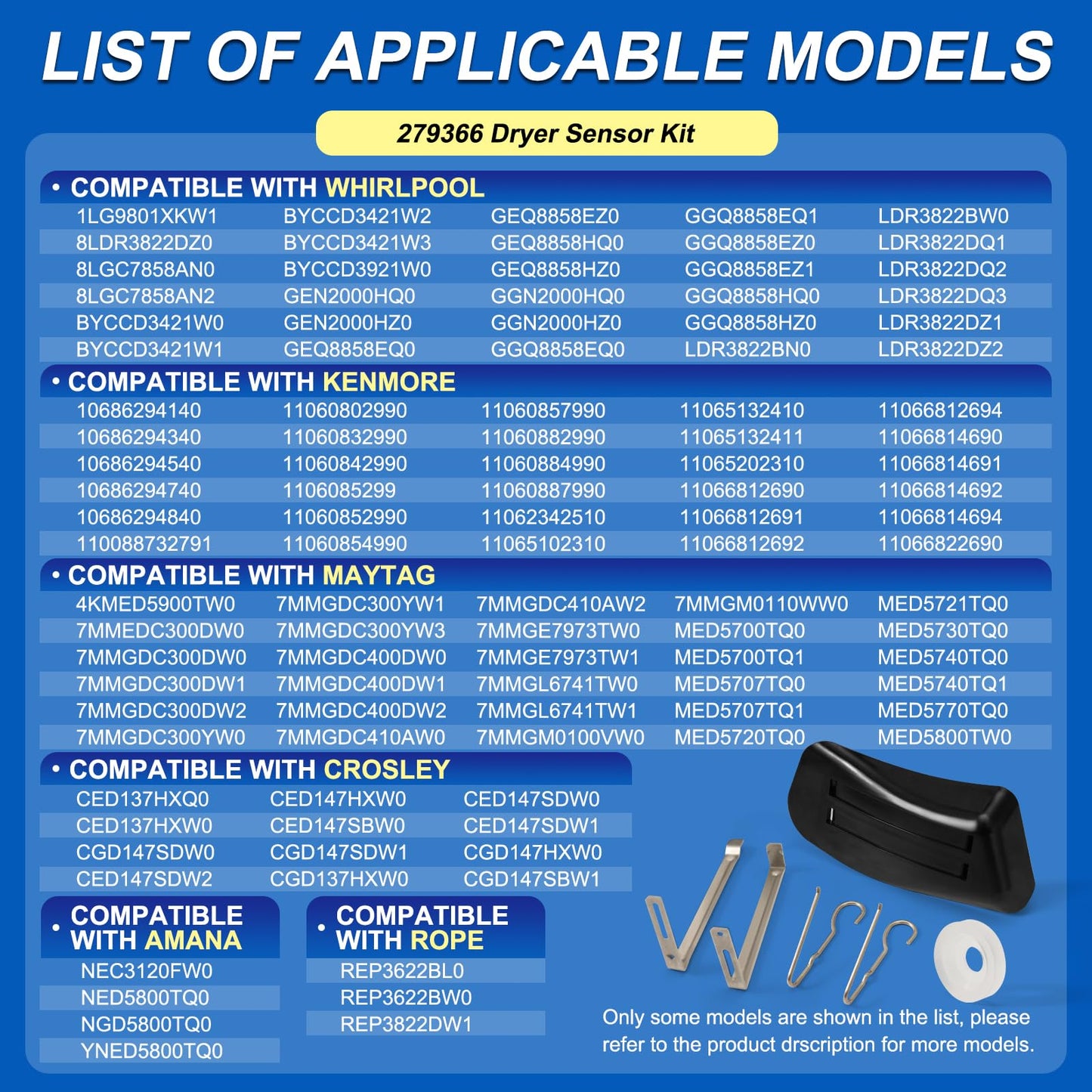 279366 Dryer Moisture Sensor Compatible with Whirlpool Kenmore Dryer 8LDR3822DZ0 10686294140 7MMEDC300DW, Dryer Humidity Sensor Replace 348861 469522 AP3094143 AH334186 EA334186 PS334186