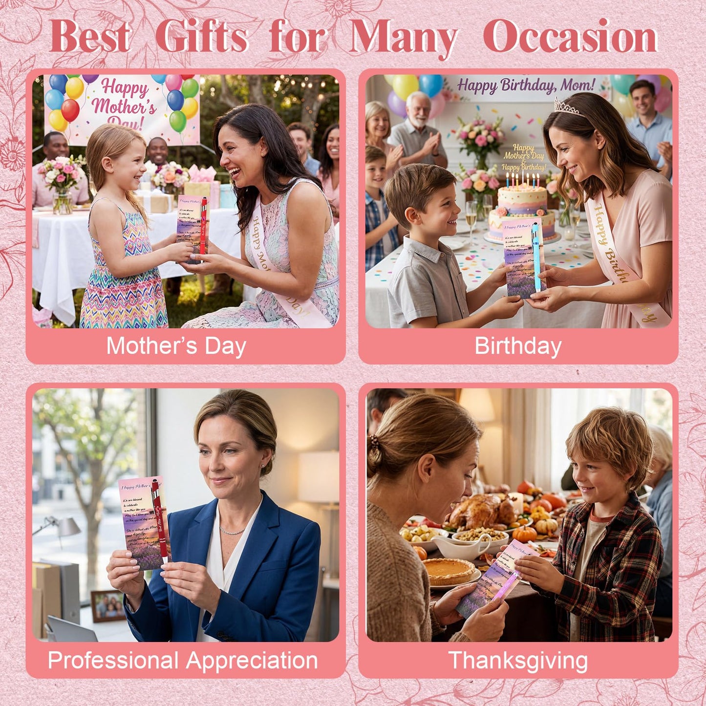 Qeeenar 72 Sets God Bless Mothers Gift Christian Church Gifts Ballpoint Pens Cards with Stylus and Metallic Twist Ties Bulk for Women Christmas Happy Mother's Day Religious Faith Scripture