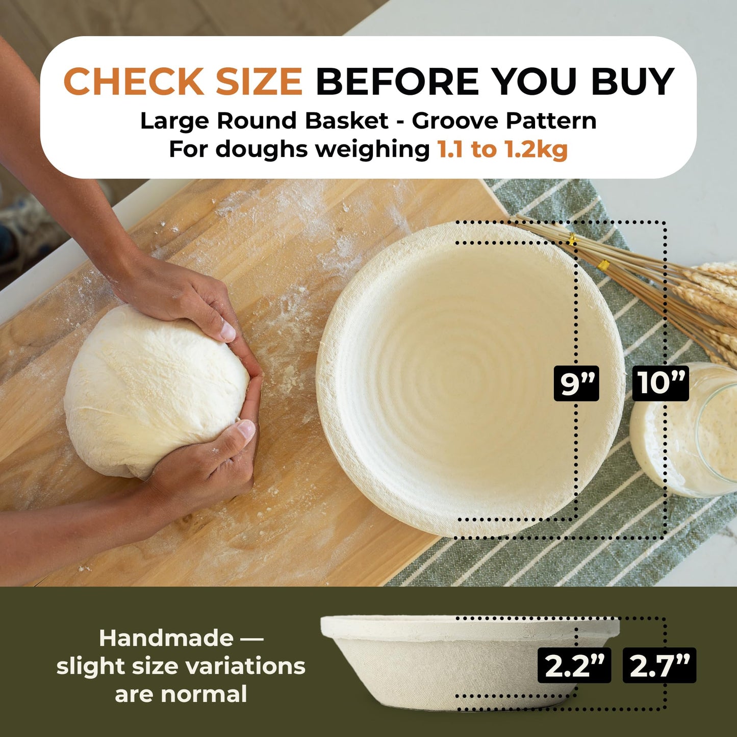 Bulka Large Round 9" 1kg Groove Banneton Bread Proofing Basket Pressed Wood Pulp, Sourdough Proofing Basket - Non-Stick Bread Proofing Bowl Sourdough Bread Baking Supplies, Made in Germany.